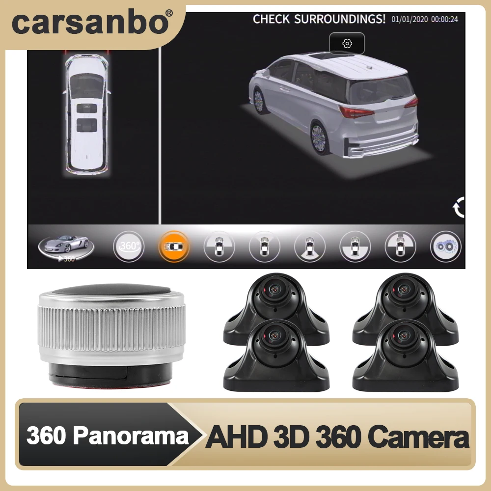 Carsanbo 360 Panoramic Camera Bird's Eye View System HD Sony 225 Mirror Suitable for MVP, 360 Seamless Surround View Recorder