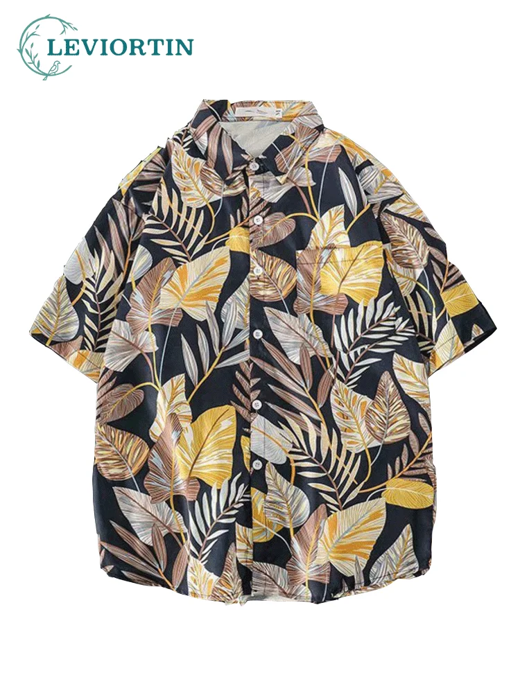 

Summer Short Sleeve Floral Shirt Men's And Women's Ruffian Handsome Hawaiian Beach Couple Loose Tops Shirt