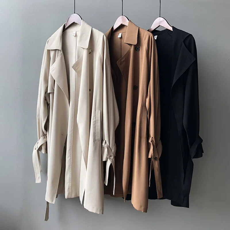 2021 Fashion Women Long Trench Coat With Belt Turn Down Collar  Women Casual Cotton Long Trench Femme Casaco Abrigo Streetwear woolrich parka