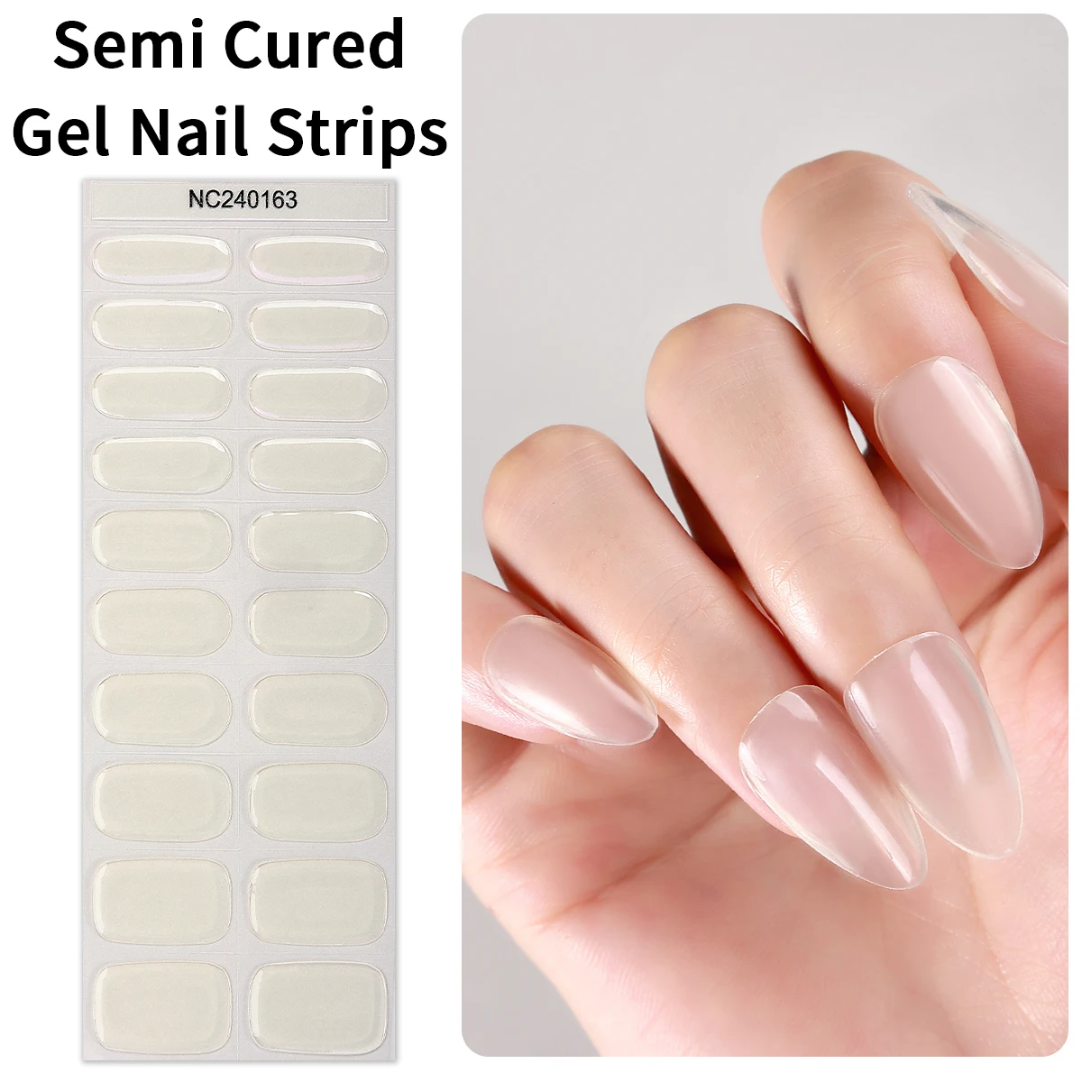 20Tips nail stickers art decoration decals Transparent Semi Cured Gel Nail Strips Clear Extension Nail Gel Polish Waterproof Long Lasting Nails Stickers