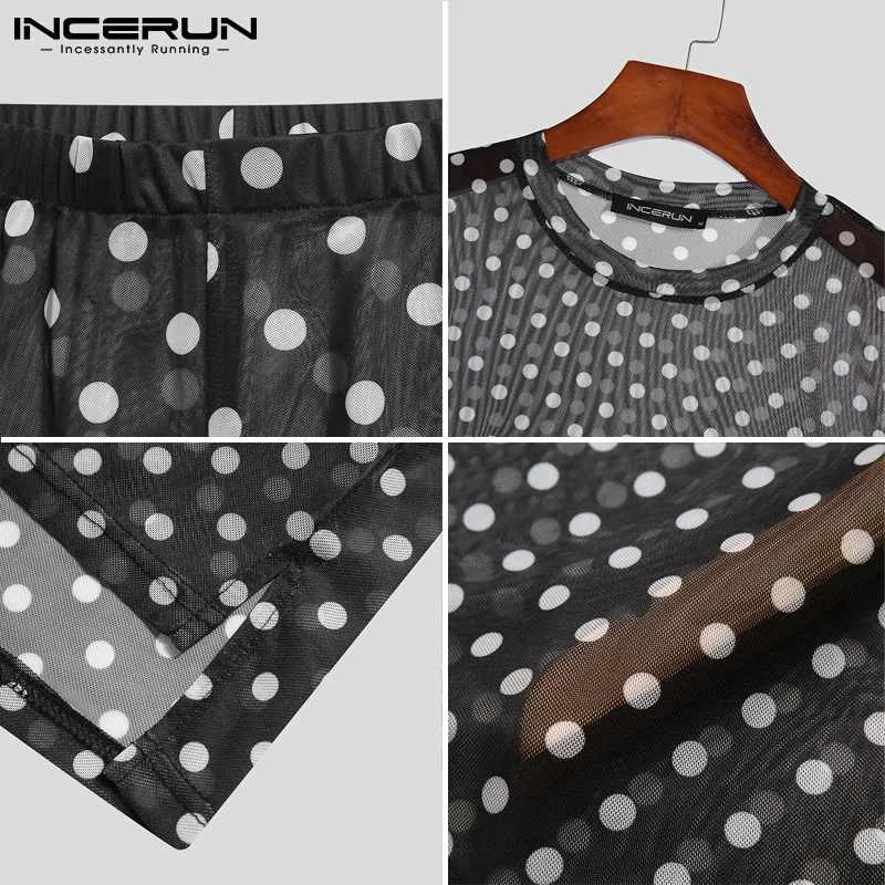 Sexy Casual New Men's See Through Pajama Sets Short Sleeve Polka Dot Shirts Shorts Male Comfortable Homewear S-5XL INCERUN 2022 mens cotton pjs