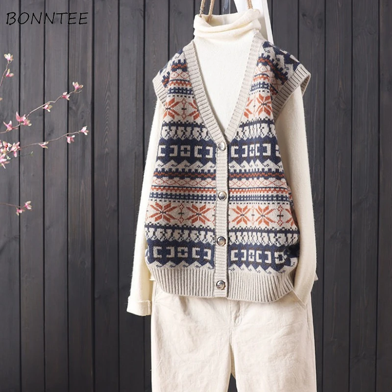 

Sweater Vests Women Indie Folk Retro Design Loose All-match Casual Autumn Korean Style Female Knitting Daily V-neck Stylish Ins