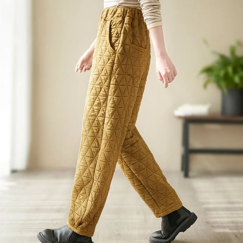 

Cotton-padded Trousers Women Autumn Winter Lightweight Quilted Harem Pants Female Warm Oversize Loose High-waisted Casual Pants