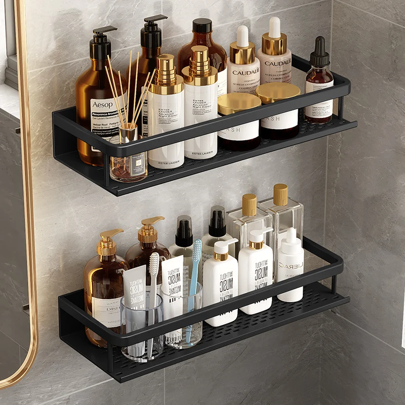 Black Space Aluminum  Toilet Rack Wall-mounted Bathroom Shelves  Changing Basket Set For Kitchen Accessories 3