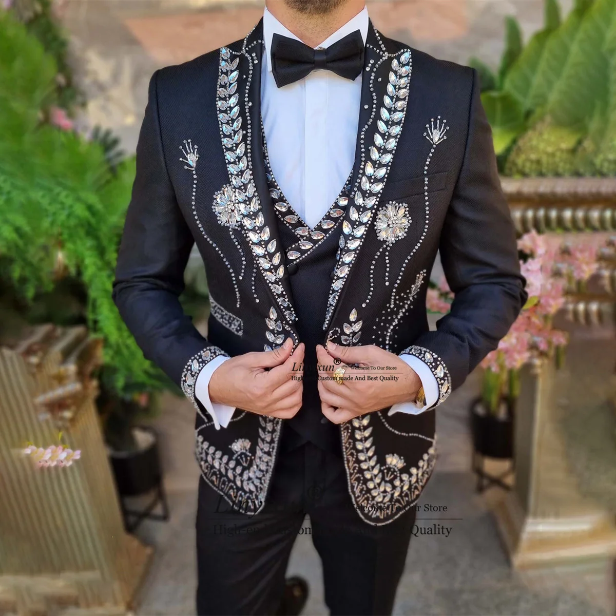Luxury Design version Beaded Wedding Suits For Men Male Prom Blazers Outfits 3 Pieces Groom Tuxedos Customized Costume Homme 3