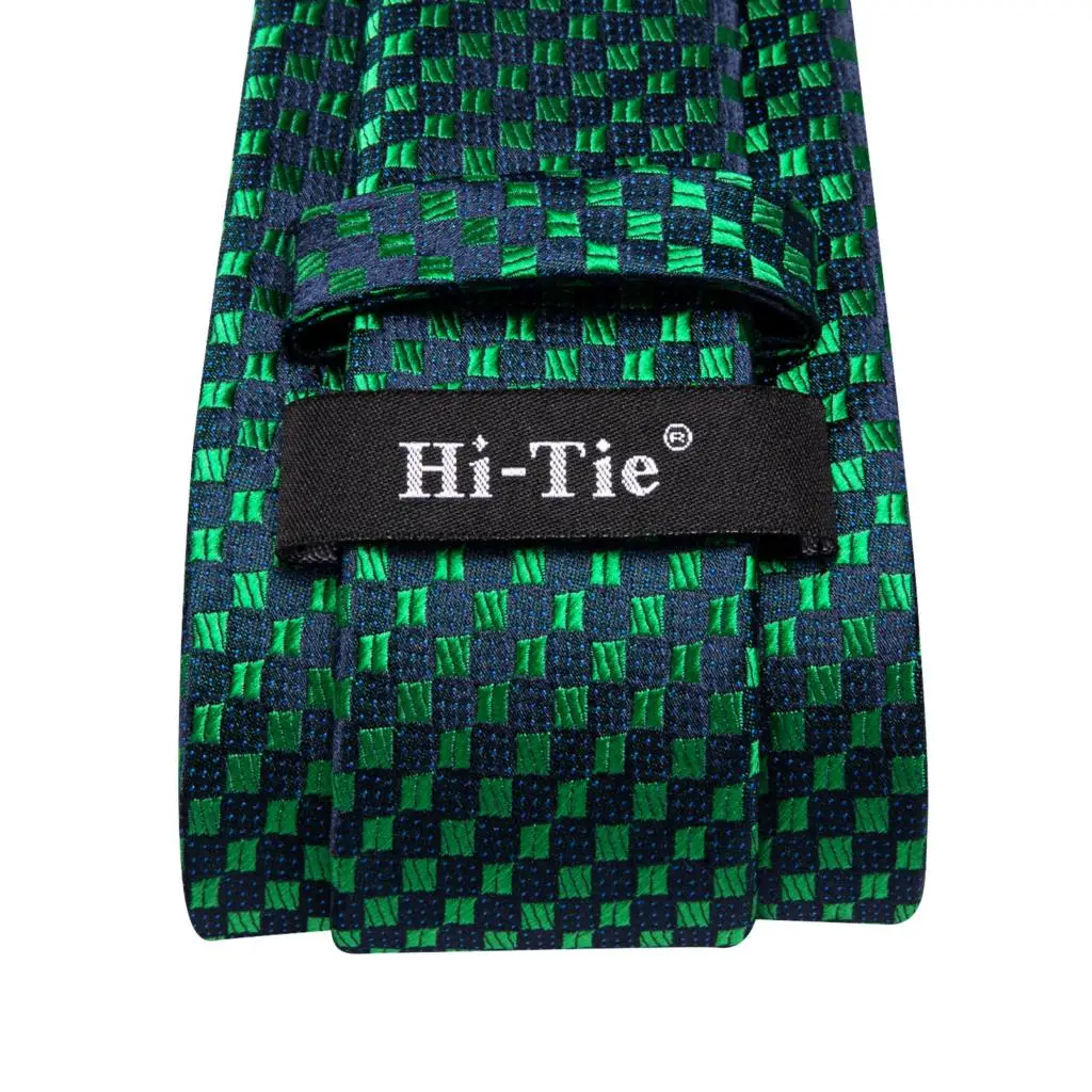 Hi-Tie Dark Green Psialey Silk Elegant Tie For Men Groom Wedding Necktie Pocket Square Cufflink Accessory Designer