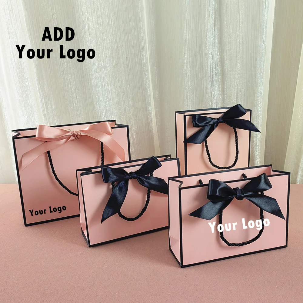 50/100 stücke benutzer definierte Logo Geschenk beutel Boxen, Papier Ware Taschen große Größe Gold Geschenk Tasche für Pyjamas Kleidung Verpackung mit Griff – Detail 1