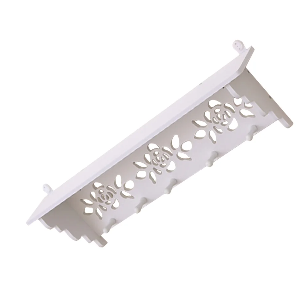 

Bookcase Decor Coat Hook Wall Shelves Entryway Stand Shelf with Hooks Mount White Pvc