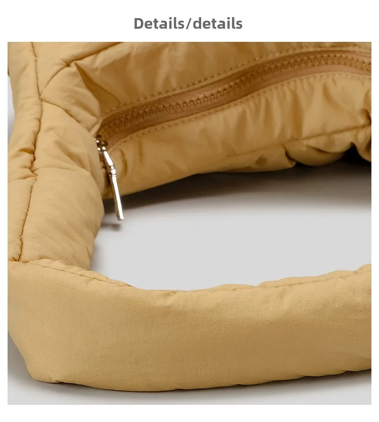 Shoulder Bag Women Padded Crescent Quilted Lightweight Nylon Handbag_voghion.com