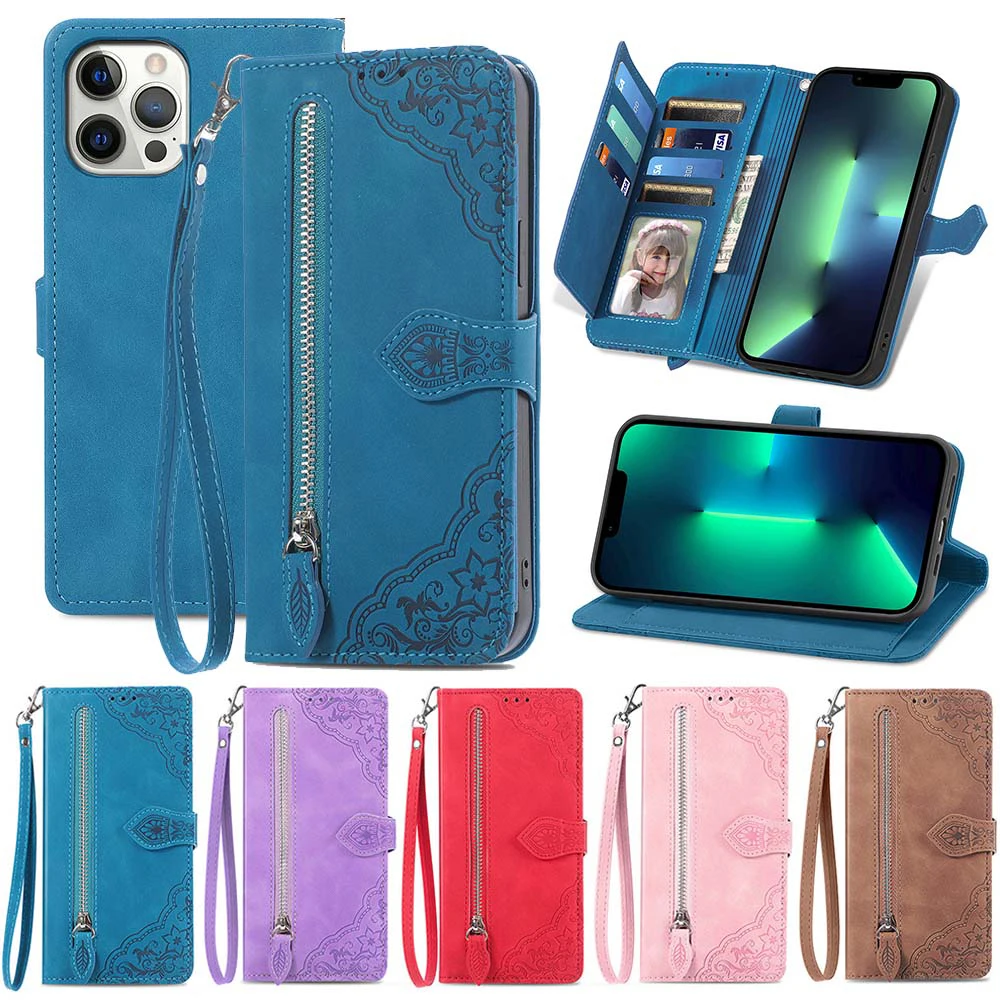 

Zipper Wallet Flip Case For OPPO Reno 3 4 4Z 5 5Z 5A 6 Pro Plus 6Z 7 SE 7A 8 Lite Reno7 5G Find X5 Lite X5 Pro Girls Phone Cover