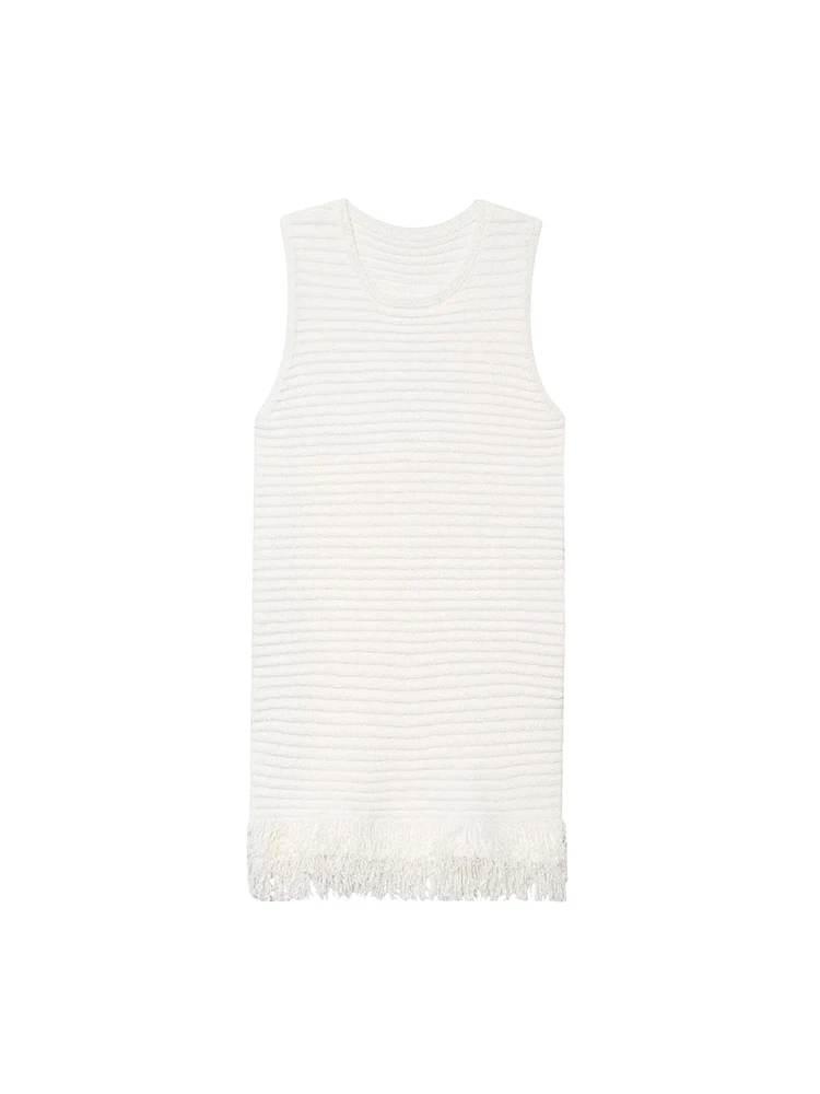 TFMLN New Women Beach Knit Tassels Short Dresses O-neck Sleeveless Solid Color Sleeveless Holiday Dress 2025 Casual Lady Outfit