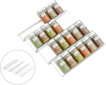 4 Tier Kitchen Organizer Spice Drawer Storage Rack Expandable Acrylic Seasoning Bottle Shelves Spice Racks Kitchen Organizer