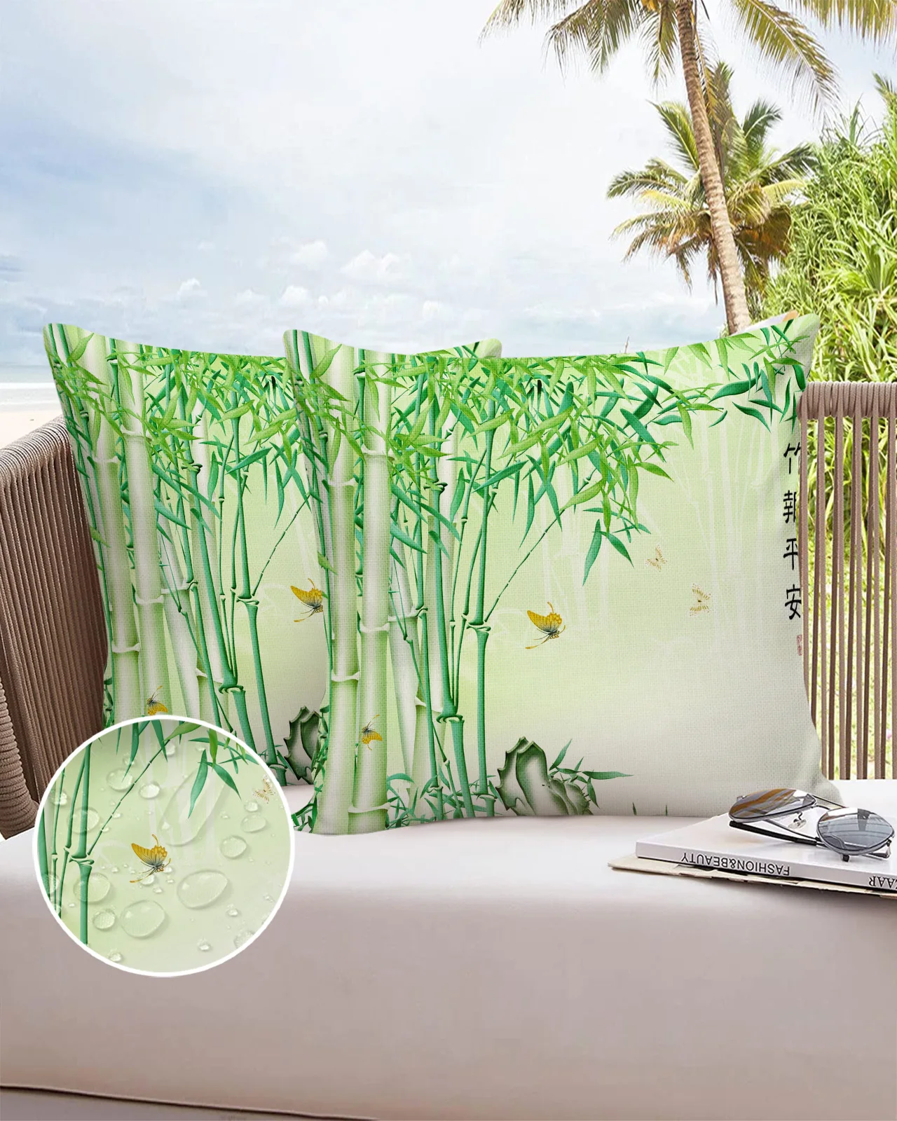 

2pcs Pillowcase Green Bamboo Butterfly Chinese Style Cushion Cover Sofa Throw Pillowcase Bedroom Home Decoration Pillow Cases