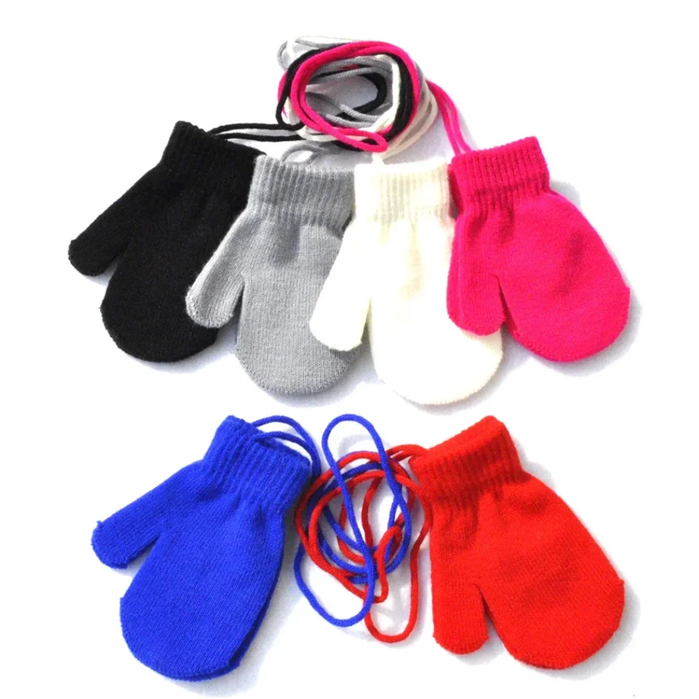 Winter Baby Gloves Warm Mittens Children Full Finger Gloves for 1-3Y Kids Hanging Neck Winter Gloves Newborn Baby Accessories 2