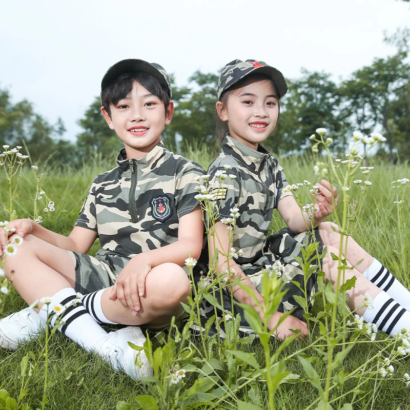 Children's set, primary school students' short sleeved military training clothing, police and soldiers' round performance