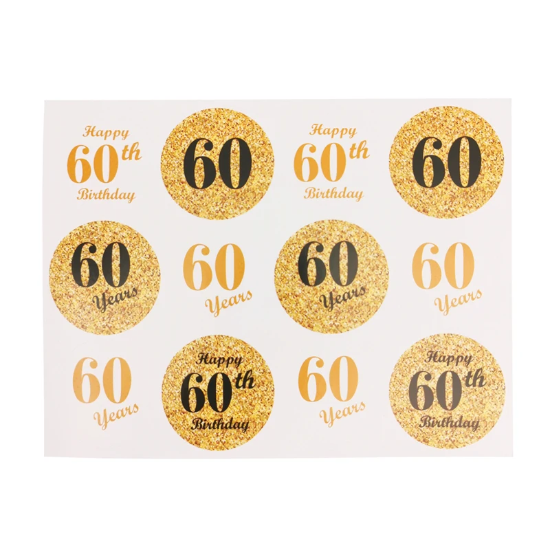 Gold Dia 4cm Cheers Happy Birthday & Anniversary Paper Sticker Labels - Elegant Party Seals & Decor