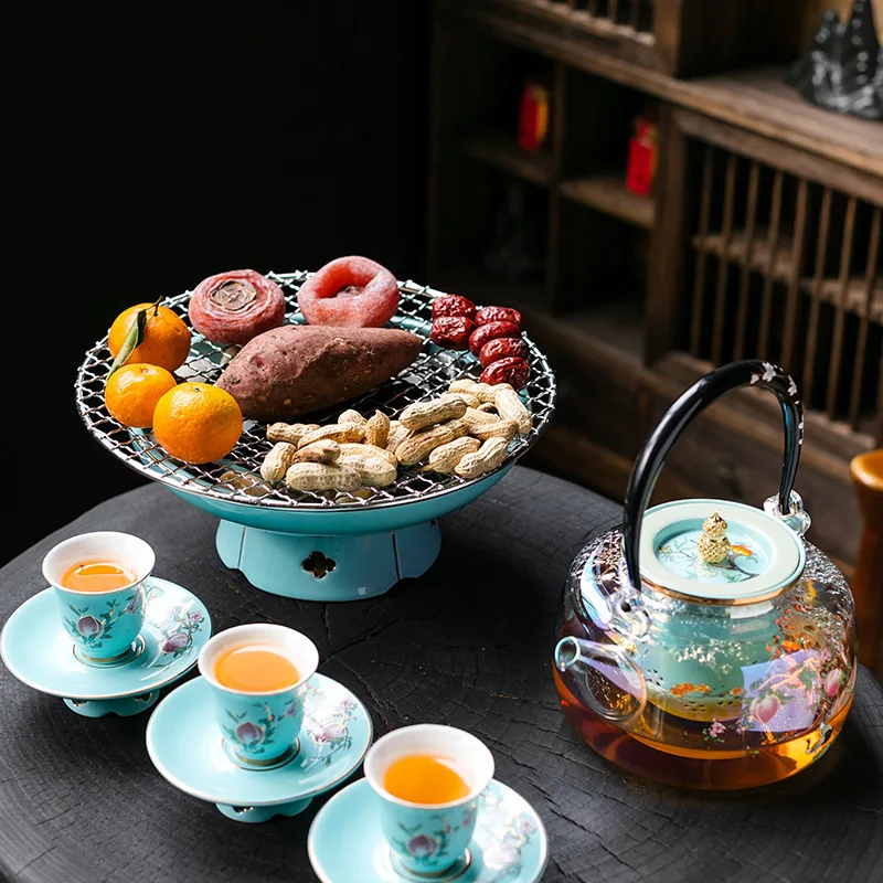 Radiant-cooker Ceramic 1300ml Electric Tea Stove Tea Boiler Glass Pot 6gears Baking net Cobblestone Black crystal panel