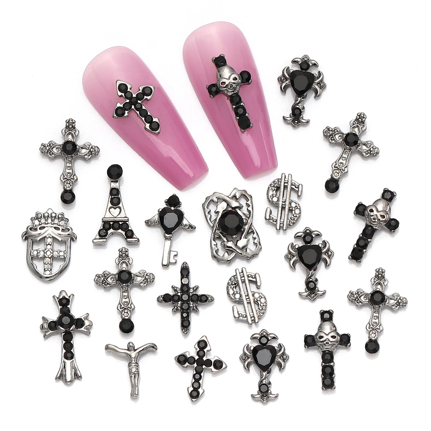 10pcsPackofLuxuryDarkCrossNailArtJewelryDIYShinyZircon