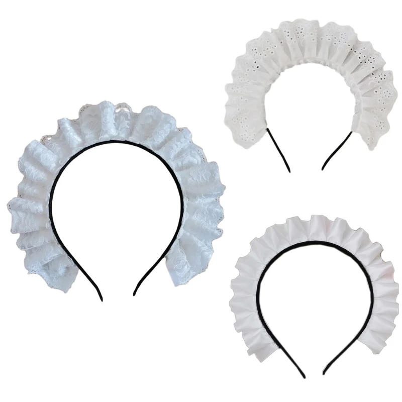 

Cosplay Maid Headbands Japanese Hair Hoop with Pleated Lace for Halloween