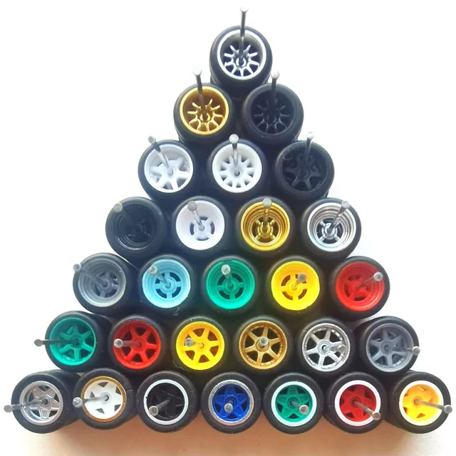 30Sets(for 30 Cars) 1/64 Alloy Car Wheels with Rubber Tires or 30Sets Modified Axles for 1:64 Matchbox Domeka HW Model Cars 2