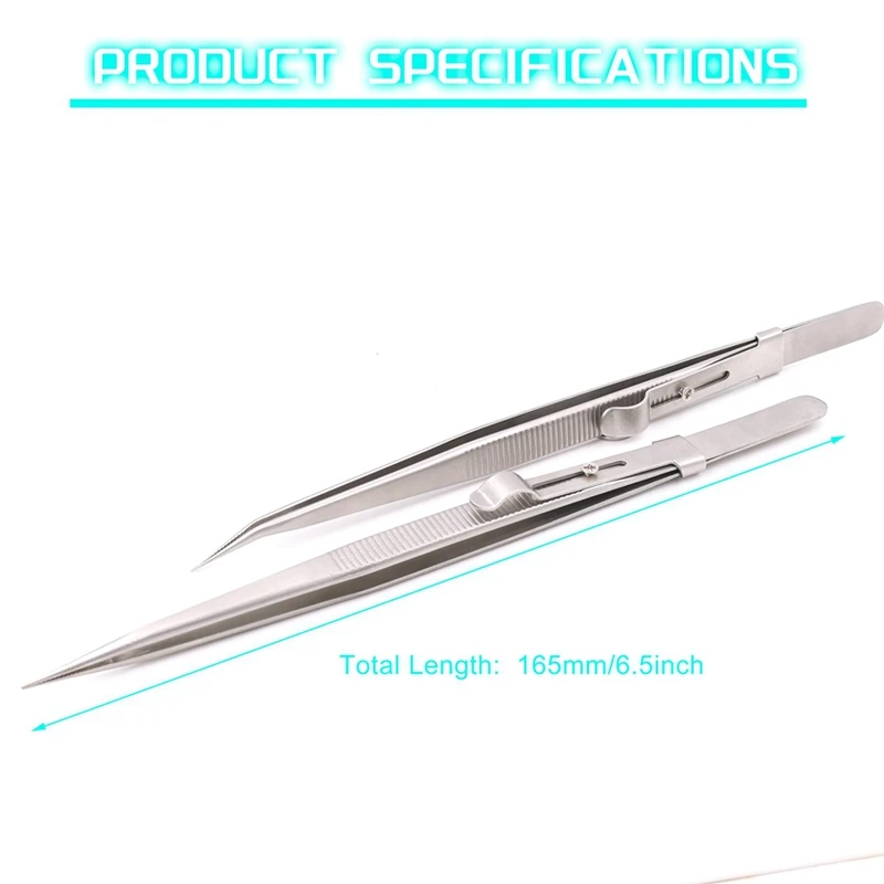 2PCS Precision Tweezers, Model Hobby Making Tools, Upgraded Bent And Straight Flat Tip Stainless Steel Tweezers-Y46A