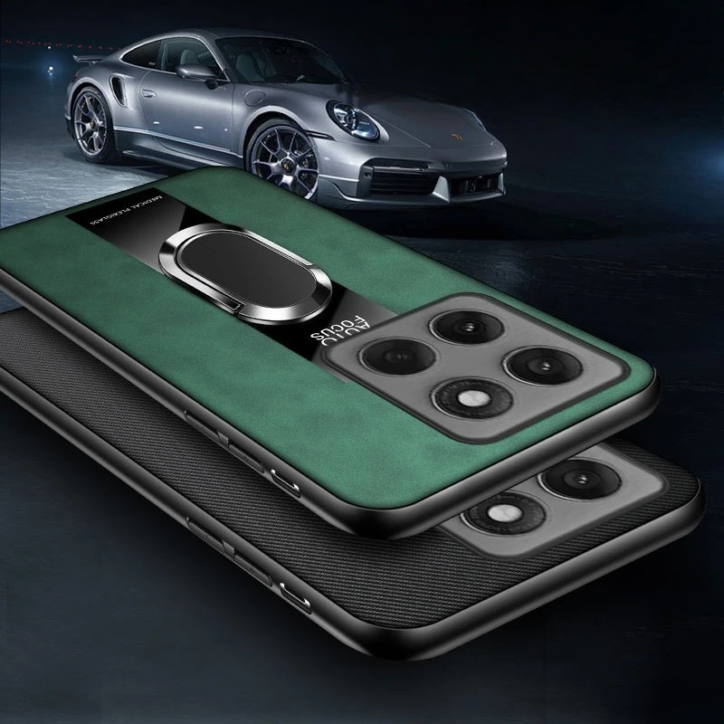Premium Sheepskin Leather Case with Magnetic Ring Holder and Stand - Shockproof and Stylish