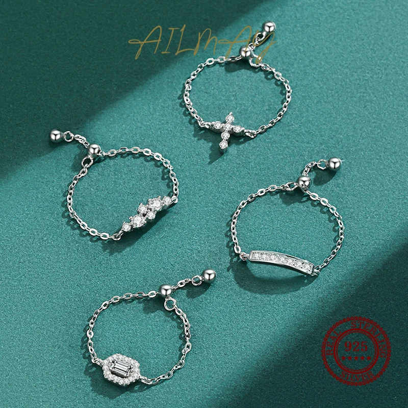 Ailmay-100%  럭셔리 육각형 눈부신 CZ 조절 가능한 반지, 여성을 위한 절묘한 웨딩 약혼 고급 주얼리