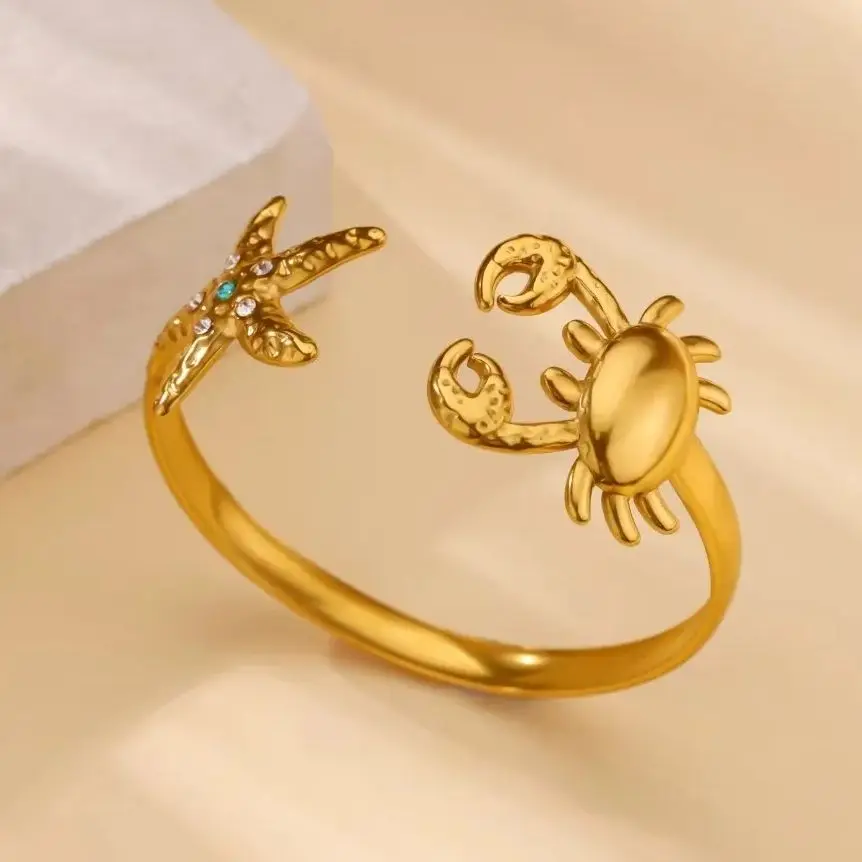 Cubic Zirconia Starfish Cuff Bracelets for Women