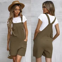 

Jumpsuit new 2022 summer shorts with pockets lace solid color casual overalls