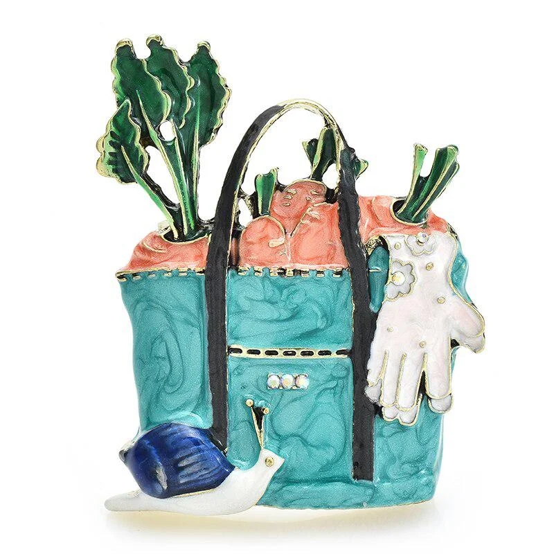 Cartoon Harvest Bag Spille Per Le Donne Smalto Lumaca Cesto Di Verdure Bella Spilla Spille Regali