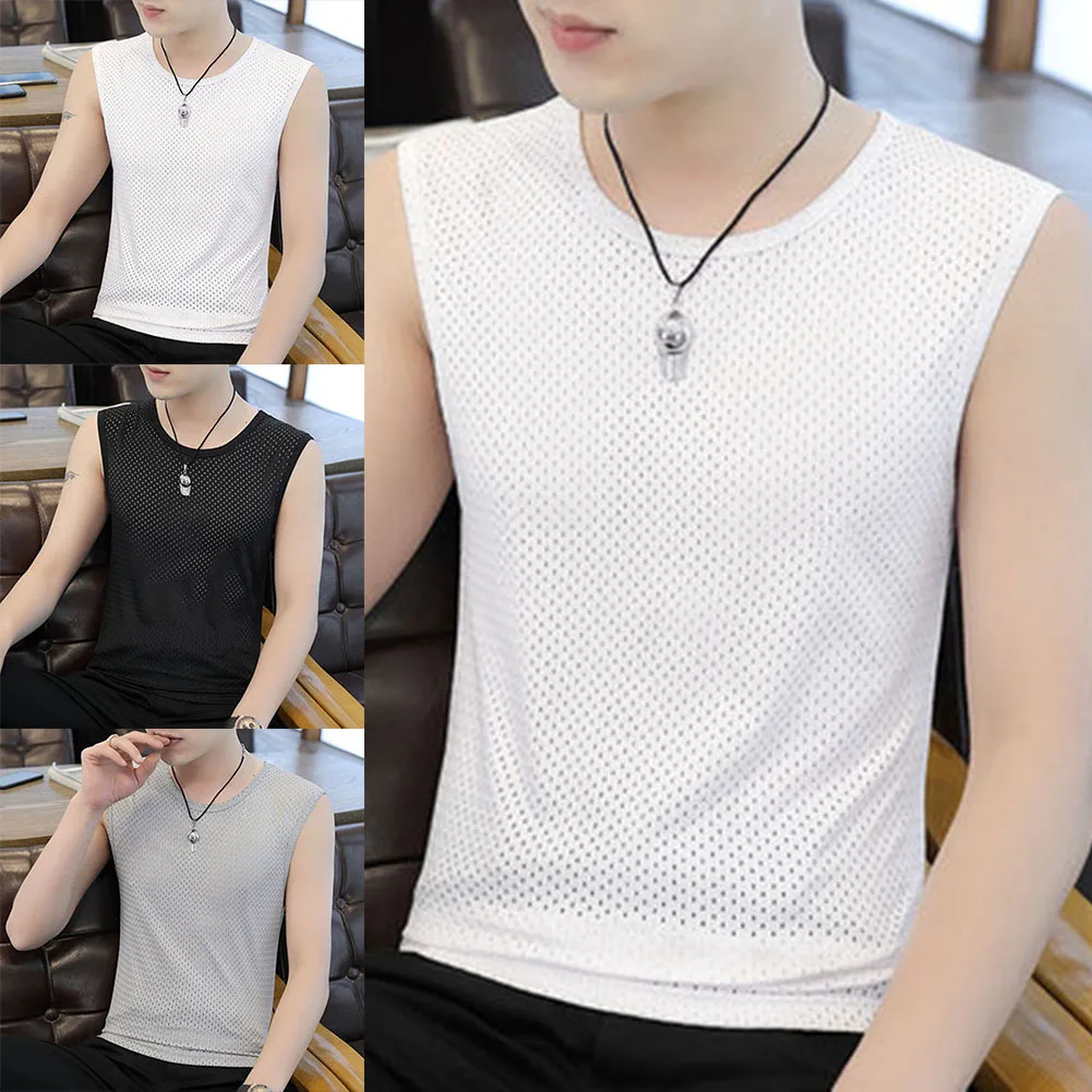 Description Picture 2 of itemGoing Out Parties Tank Tops Fitness Top Male Bodyshaper Breathable Ice Silk Solid Color Underwear V-neck Casual