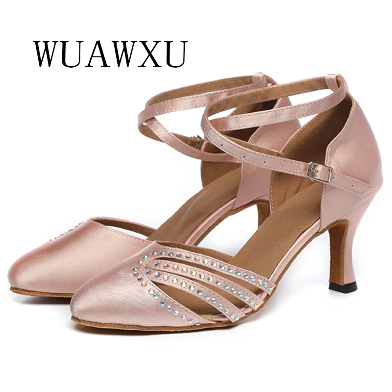 NATASHA Latin Dance Shoes Women's 2023 New Style Diamond Dance Shoes Summer Sandals Medium High Heel Soft Sole Square Dance Shoe