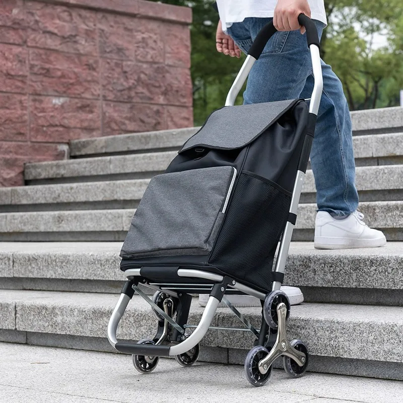 

Folding Shopping Trolley, Portable Hand Truck with Detachable Waterproof Bag, Heavy Duty Luggage Trailer Climb Stairs Hand Cart