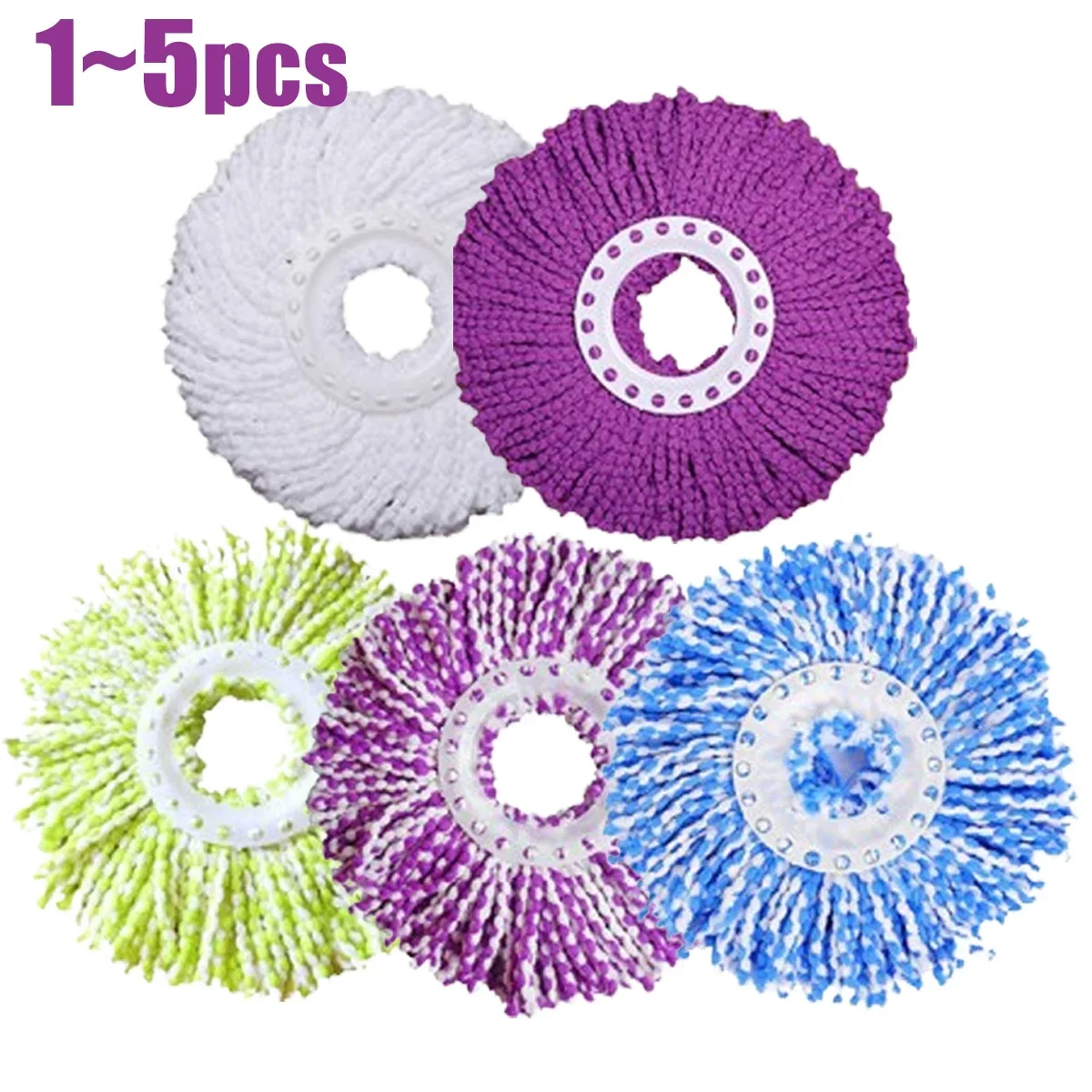 1-5PCS Household 360 Spin Fiber Mop Head Refill Replacement Home Cleaning Tool Microfiber Rotating Mop Head Floor Cleaning Pads
