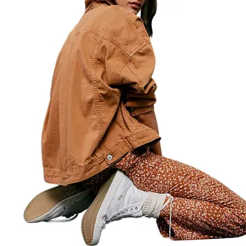 Denim Coat Single Breasted Women Jackets Turn Down Collar Outerwear Cardigan Solid Loose Pockets Washed Button High Street 5