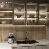 ชุดเฟอร์นิเจอร์ครัวแบบโมดูลาร์สีทองหรูหราทันสมัย พร้อมตู้เก็บของบานกระจก รวมอุปกรณ์อ่างล้างจาน-โครงสร้าง MDF 4