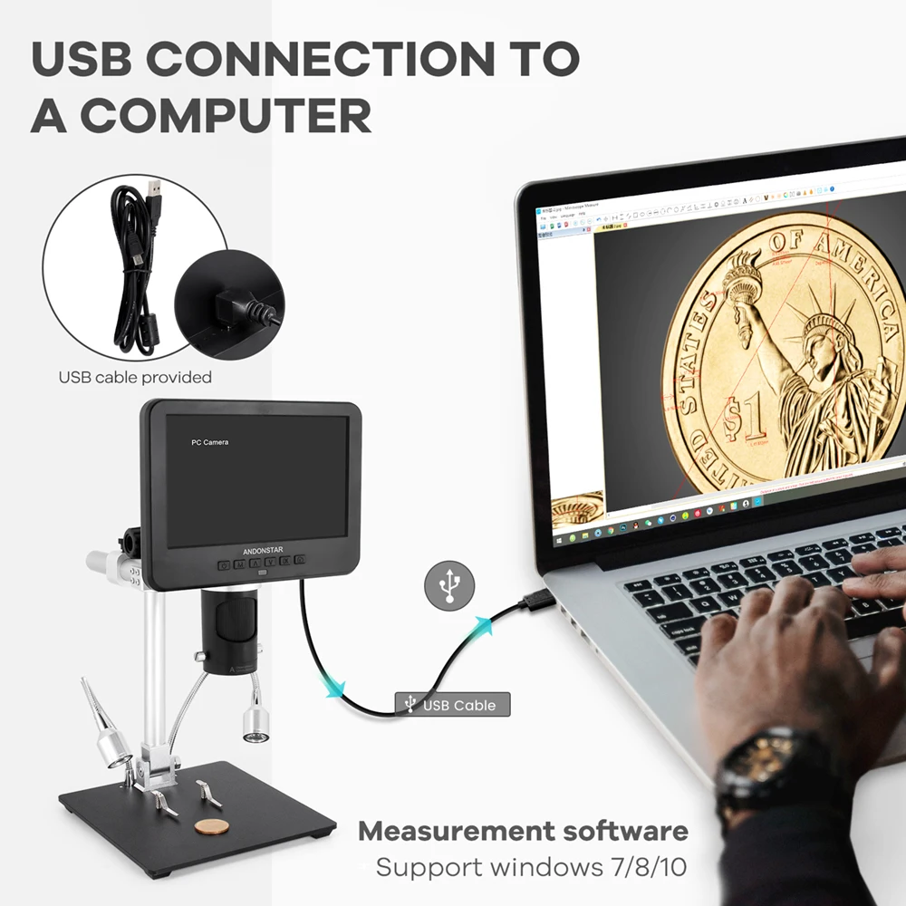 Andonstar AD246SM 2000x Trinocular Digital Microscope UHD 2160P HDMI Digital Microscope with Connection for PCB Soldering Tools