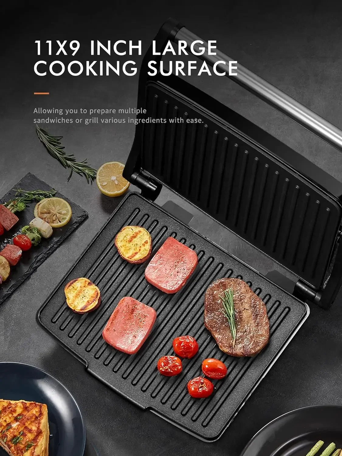 NEW Panini Press Grill, Gourmet Sandwich Maker, Electric Indoor Grill with Non-Stick Cooking Plate and Removable Drip Tray 3