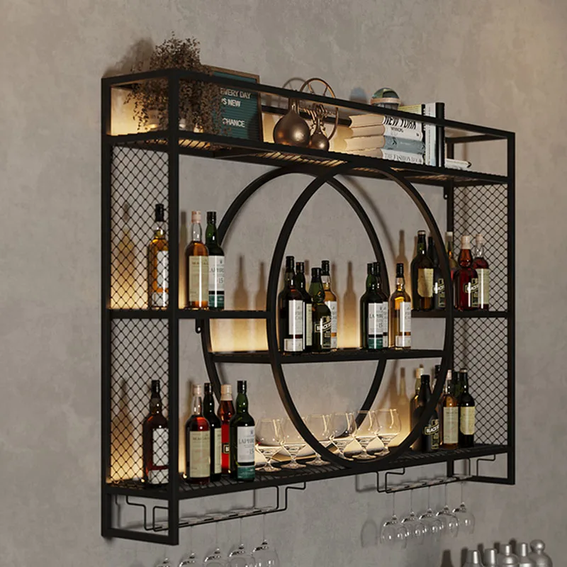 Decorative Bar Cabinet Display European Style Alcohol Storage Industrial Lights Wine Cabinet Mueble Vino Restaurant Furniture