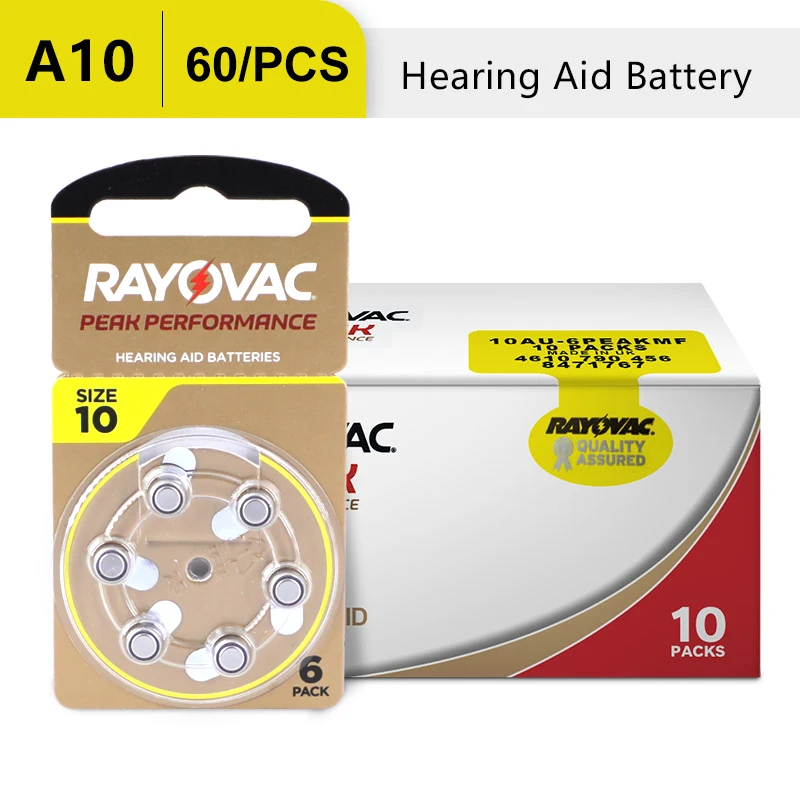 

Hearing Aids Battery Size 10 RAYOVAC EXTRA Zinc Air 60 PCS High Performance 10A PR70 Hearing Aid Batteries A10 For Hearing Aids