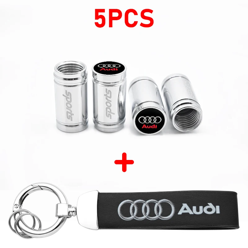 Luxury Car Tire Valve Caps and Suede Keychain Gift Set