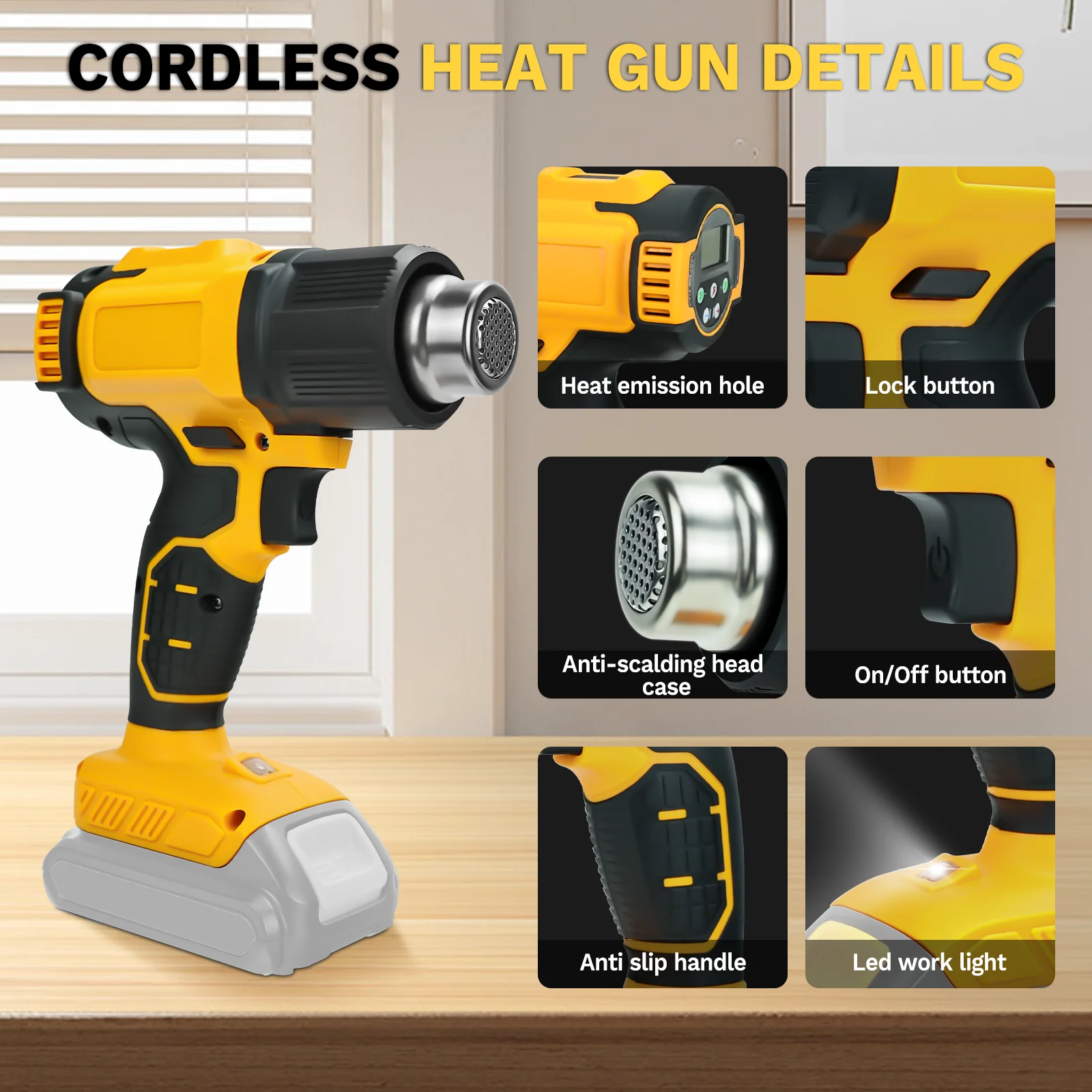 300W Cordless Heat Gun 60℃-540℃ Fast Heating Hot Air Gun DIY Crafts with LCD Dig