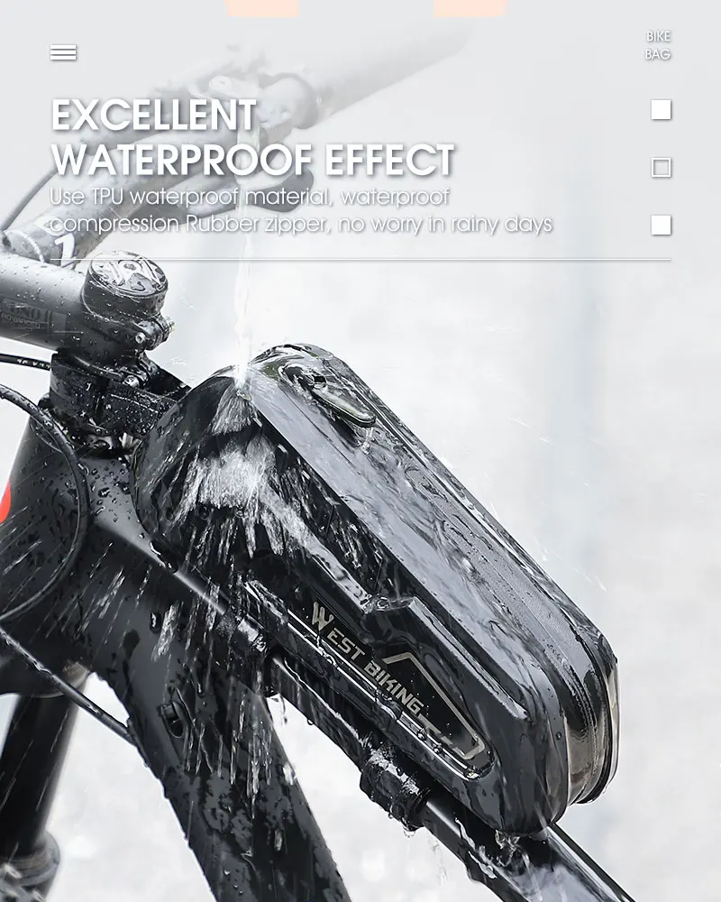 WEST BIKING Abbaubare Hartschalen-Fahrrad-Oberrohrtasche TPU Wasserdichte Vorderrahmentasche Rutschfester Riemen MTB Rennrad Zubehör – Detail 4