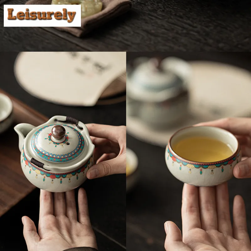 Ru Kiln Dunhuang Ruyi Tea Set Complete Set Ancient Tea Ceremony Set Tea Brewing Teapot and Tea Cup Set for Tea Supplies Craft