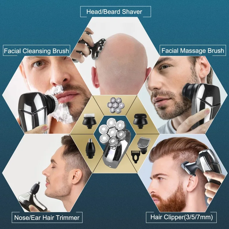 5 in1 Head Shavers for Men 7D, Cordless Bald Head Shaver Wet&Dry Waterproof Electric Razor for Men with LED Display Grooming Kit 4