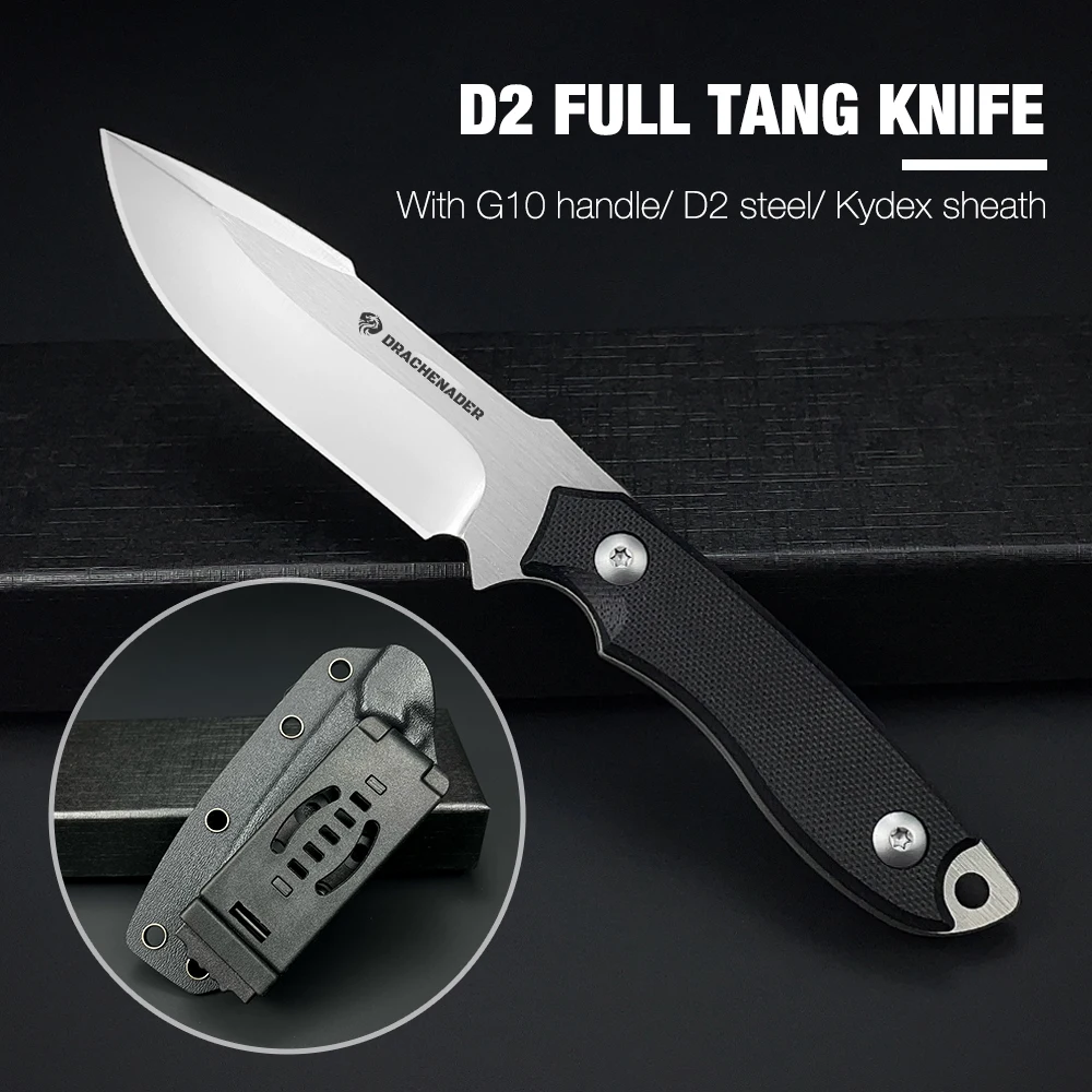 

Tactical Survival Fixed Blade Knife With Kydex Sheath, D2 Steel Full Tang, G10 Handle, EDC Small Outdoor Camping Hunting Knives