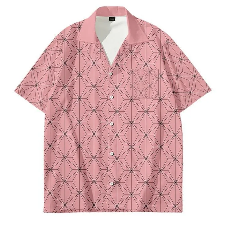 2023 New Checkered Printed Short Sleeve Shirt 3D Digital Printed Men's Large Size Handsome Shirt