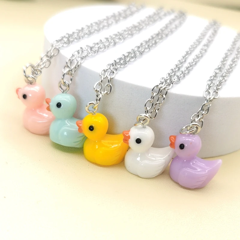 패션 귀여운 만화 작은 노란색 오리 펜던트 목걸이, 여자 수제 초커 체인 동물 목걸이 쥬얼리 