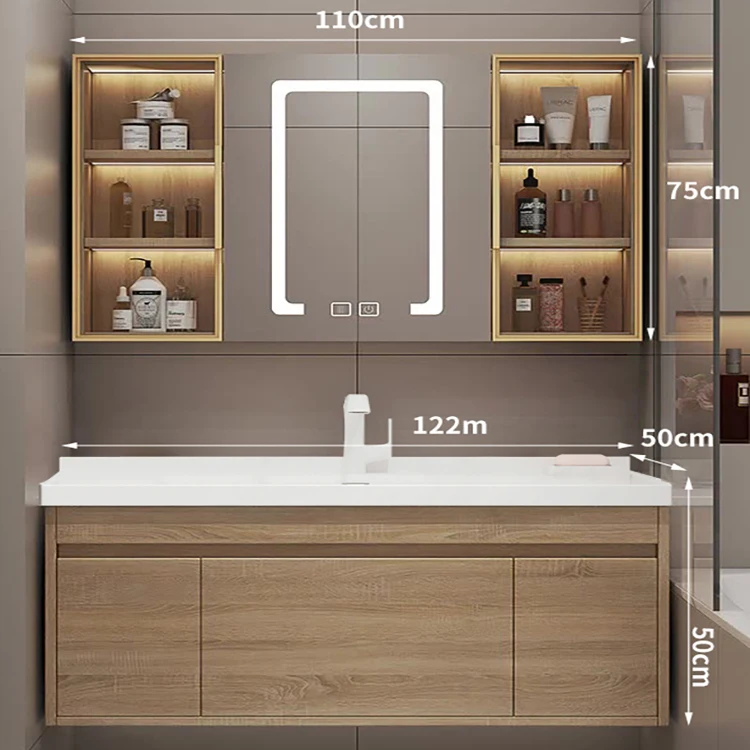 Bathroom Storage Cabinet With Sink Modern Solid Wood Bathroom Vanity Led Mirror Furniture