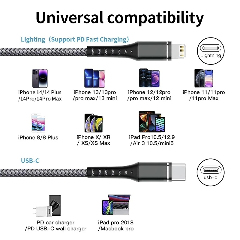 كابل شحن سريع USB C كابل آيفون 14 13 12 11 برو ماك...